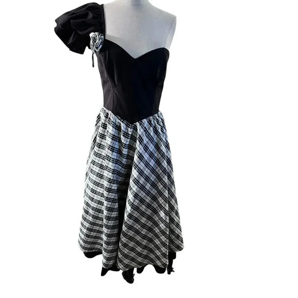 Gunne Sax By Jessica McClintock One Shoulder Gingham Dress Size 9 - Picture 6 of 10